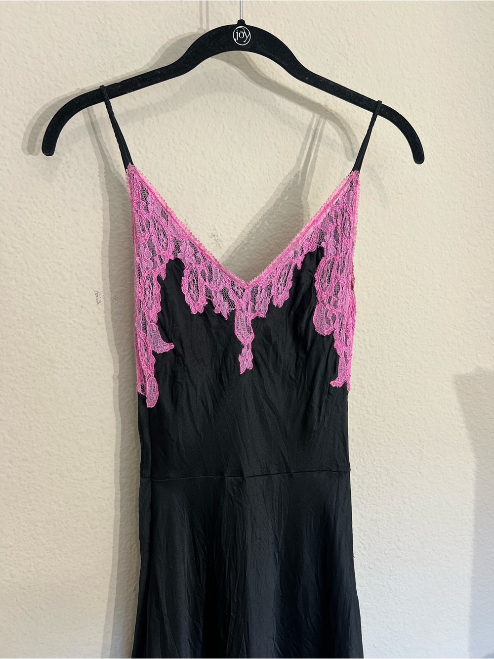 Vintage Betsey Johnson silk satin bias cut black pink lace midi dress coquette - Picture 11 of 14